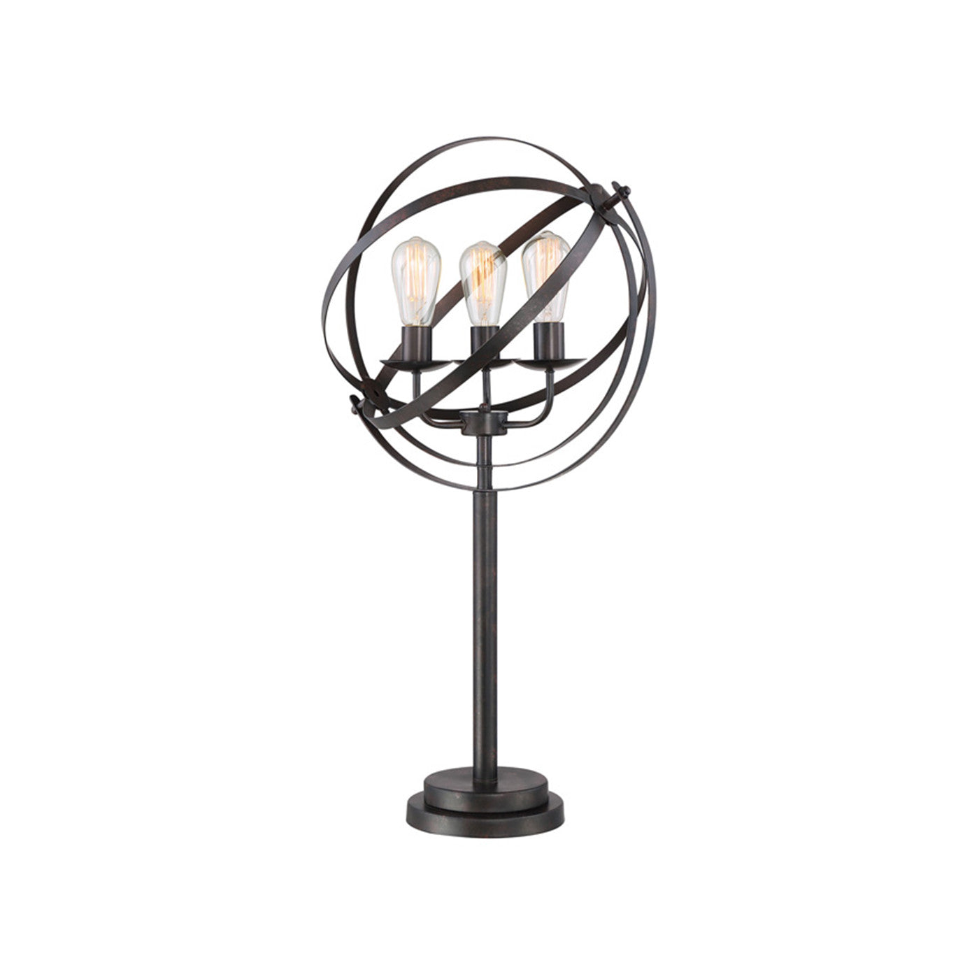 Black Metal Orb Shade Table Lamp With Vintage Bulbs 34"H