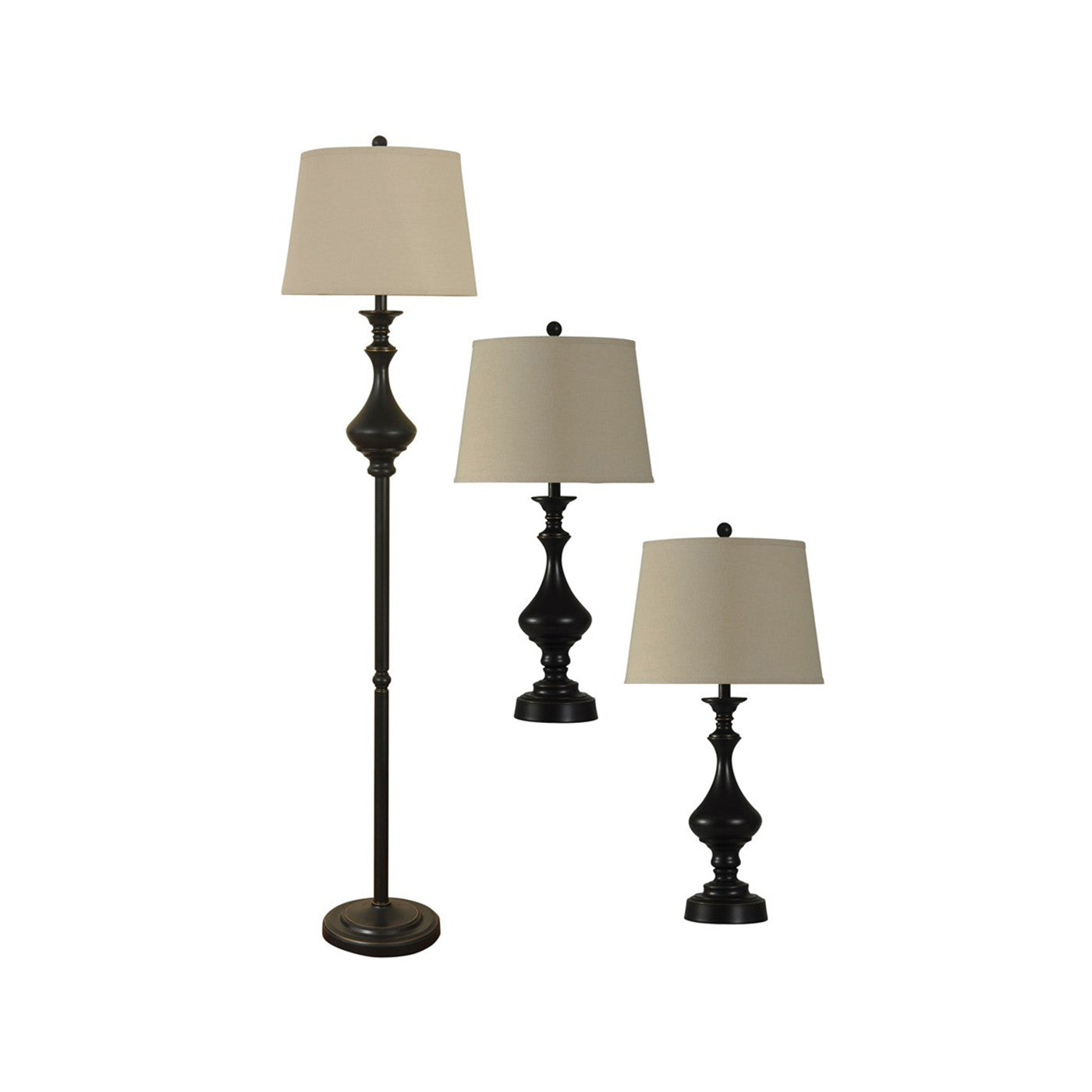 Set of 3 Dark Bronze Lamps -2 Table Lamps plus 1 Floor Lamp- 31/66"H
