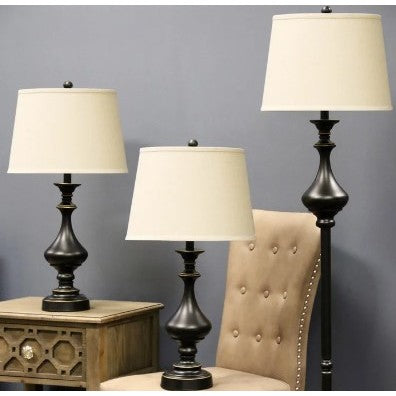 Set of 3 Dark Bronze Lamps -2 Table Lamps plus 1 Floor Lamp- 31/66"H