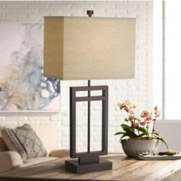 Bronze Metal Rectangular Table Lamp 31"H