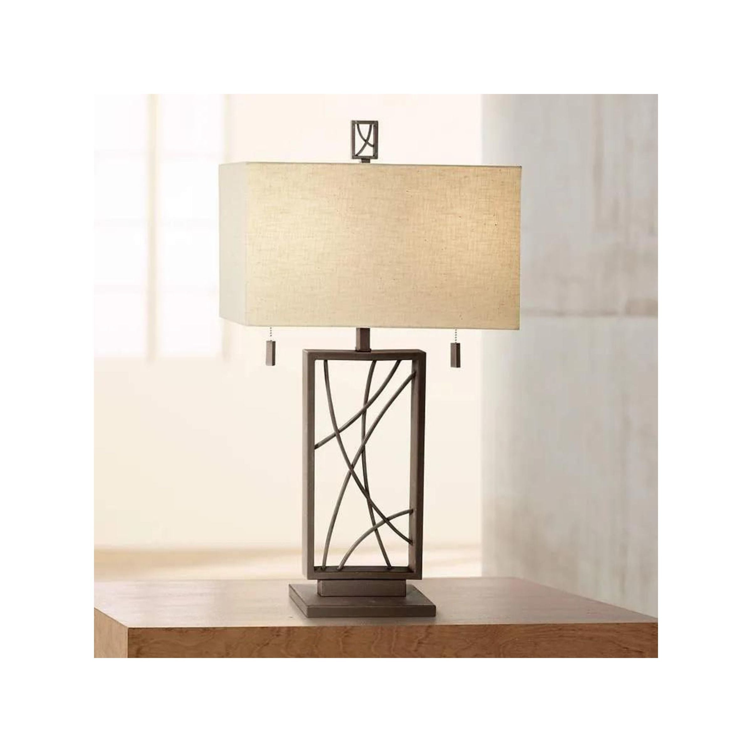 Bronze Rectangular Metal Crisscross Table Lamp 31"H