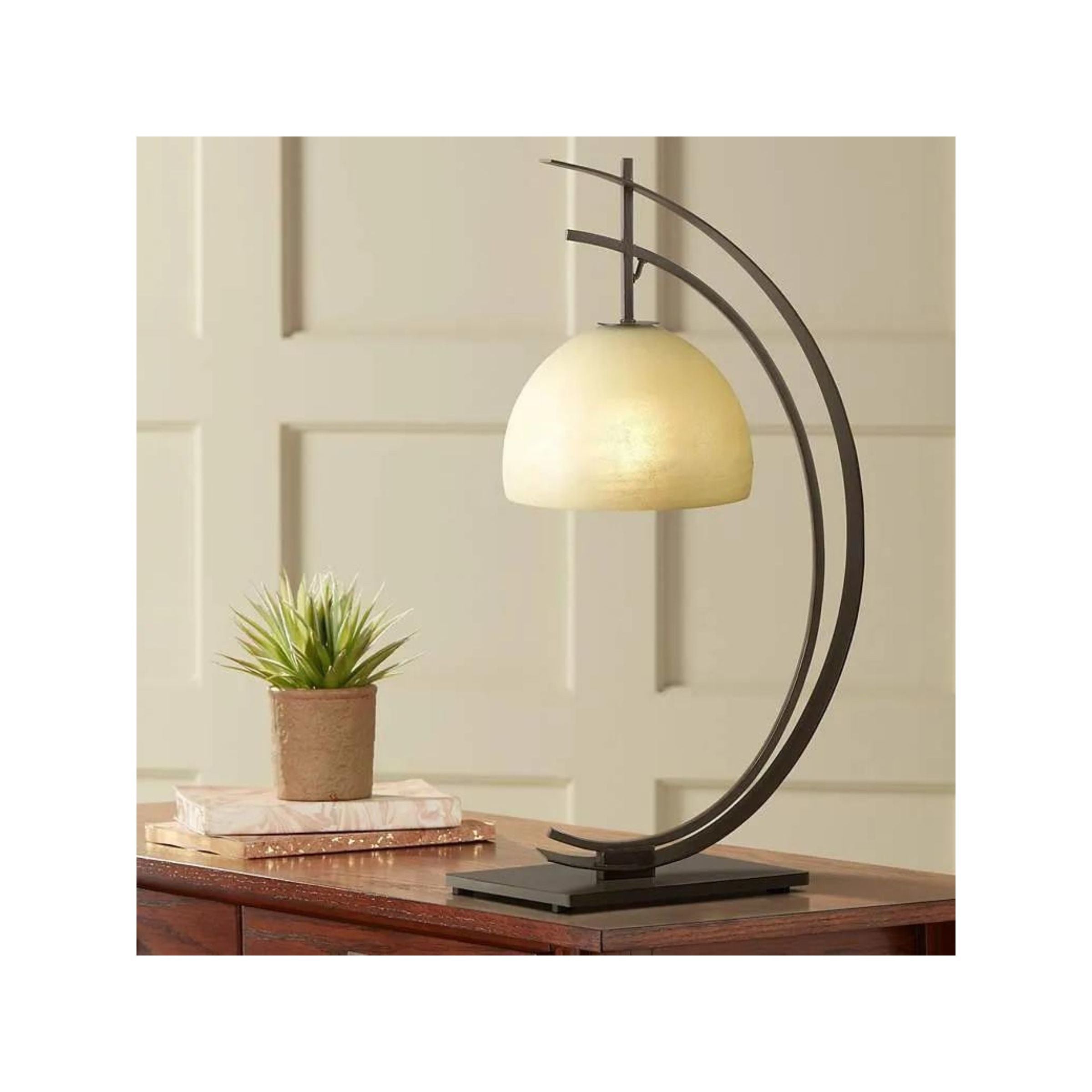 Bronze Arc With Glass Dome Shade Table Lamp 28"H