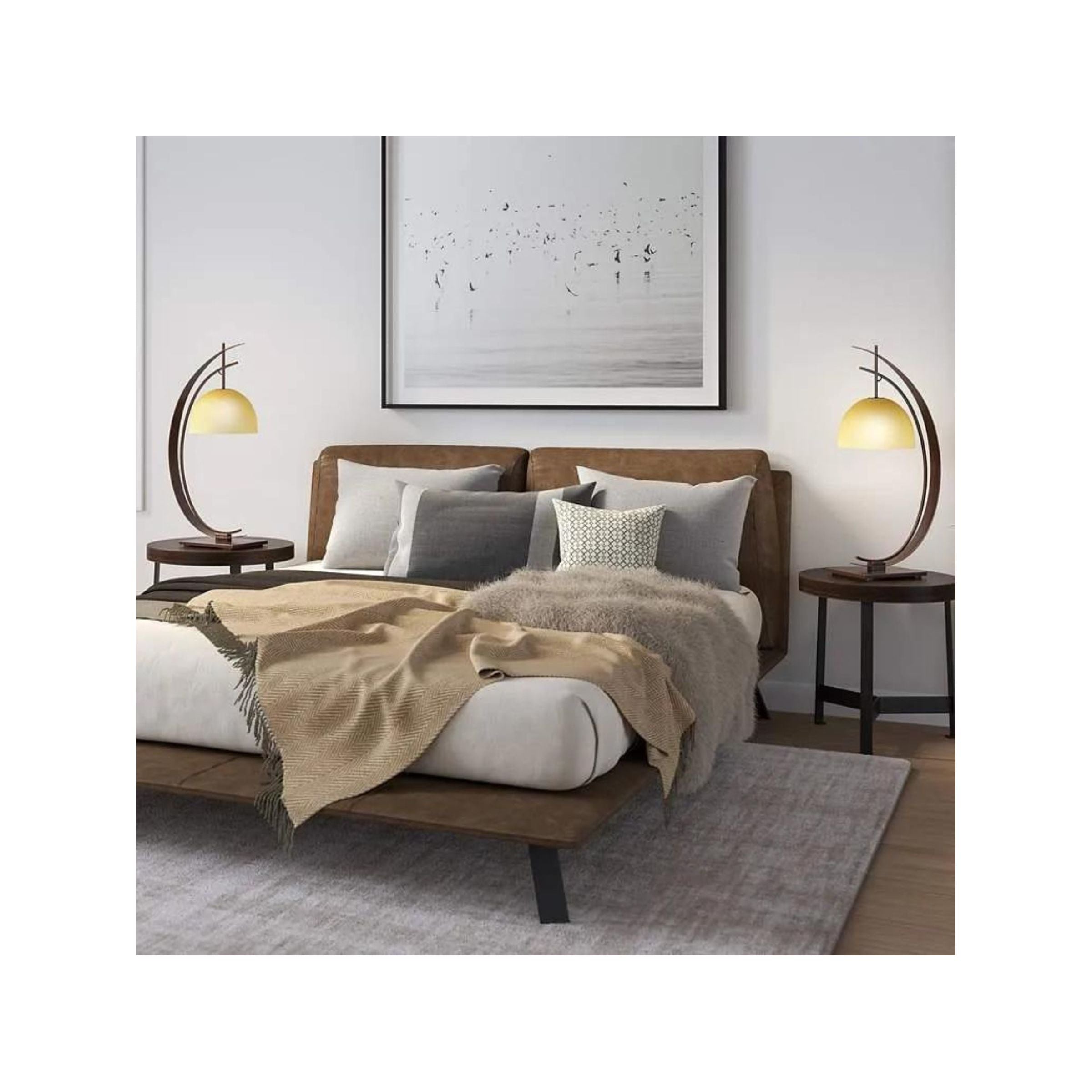 Bronze Arc With Glass Dome Shade Table Lamp 28"H