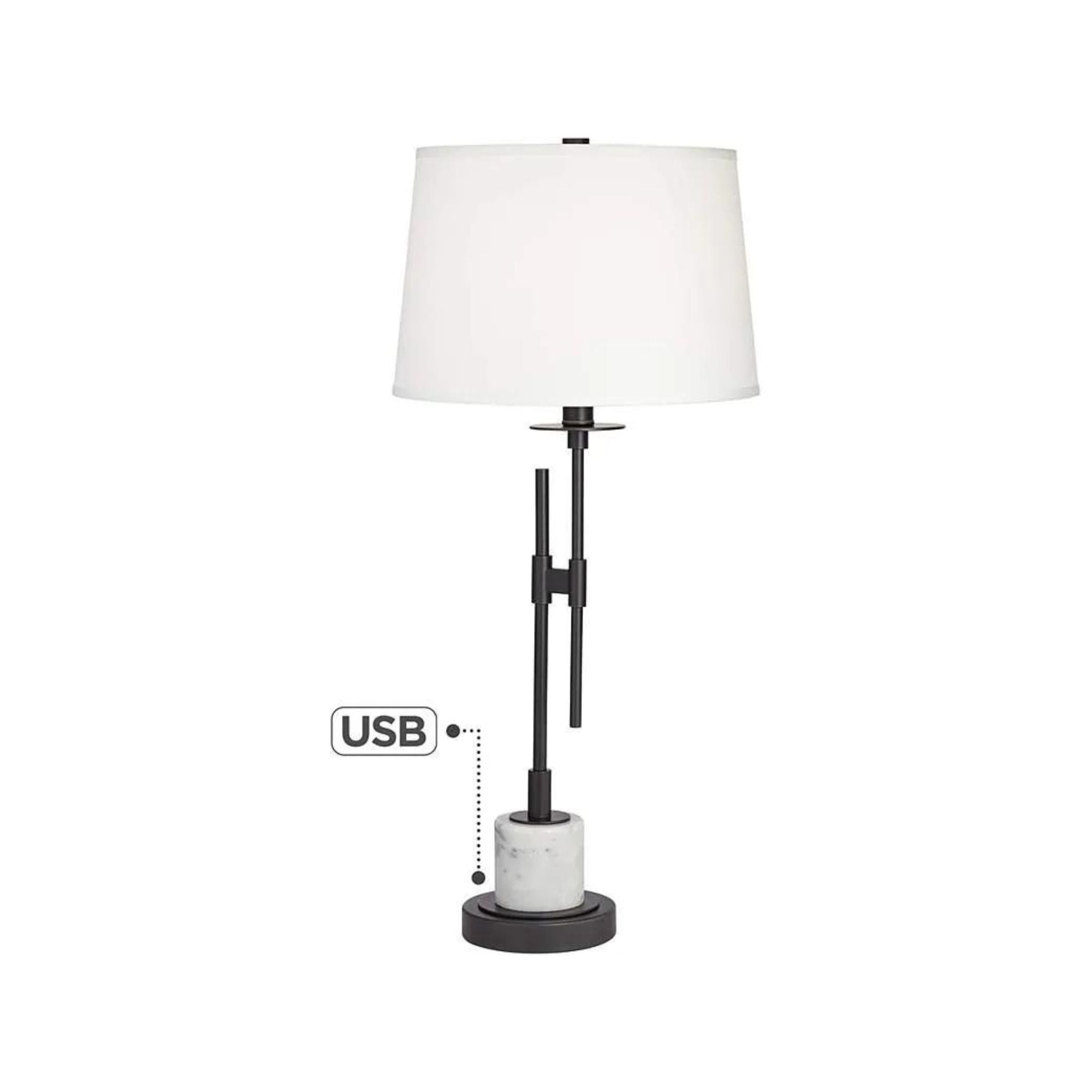 Metal and White Marble Table Lamp 33.5"H