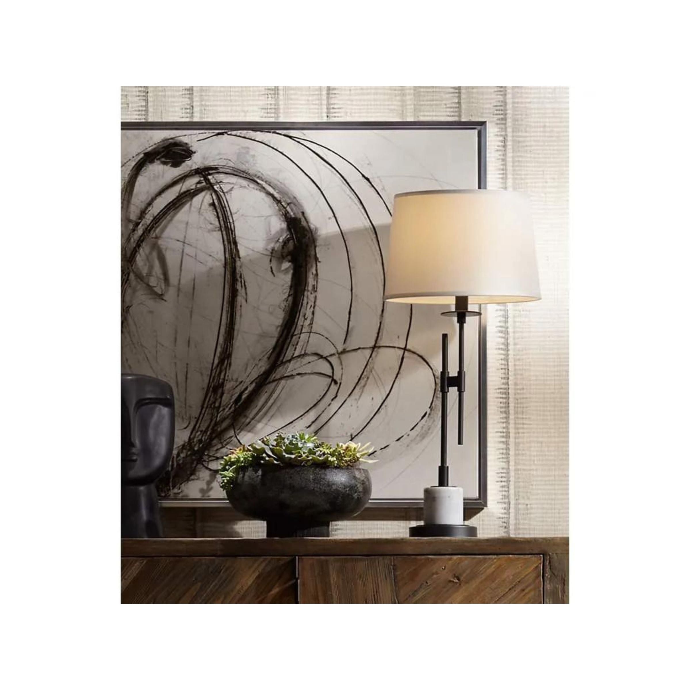 Metal and White Marble Table Lamp 33.5"H