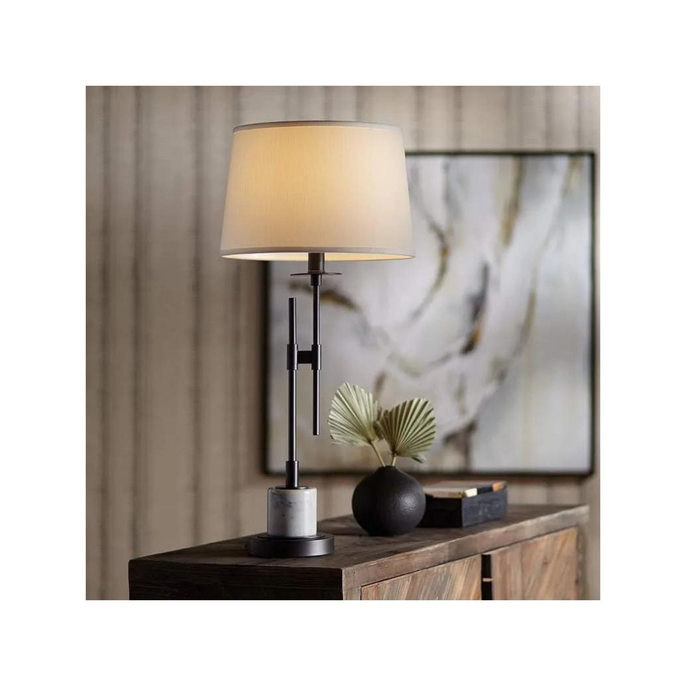 Metal and White Marble Table Lamp 33.5"H