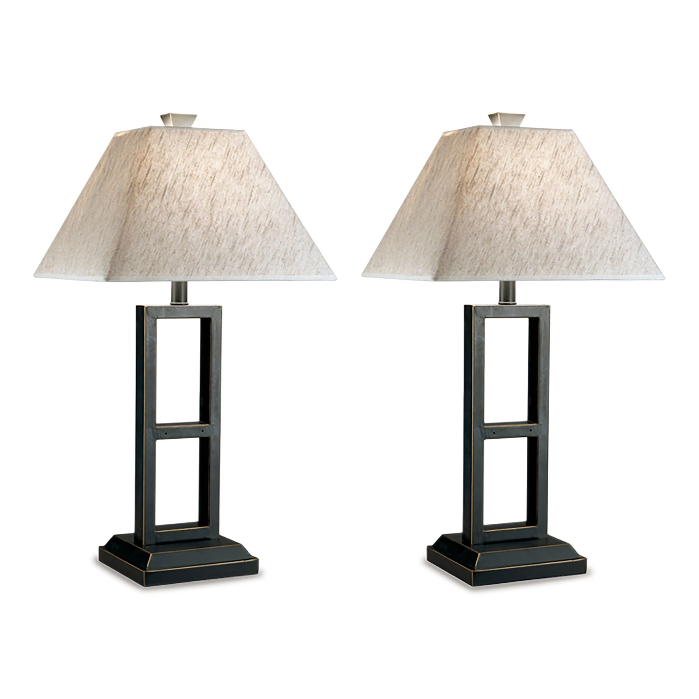 Pair of Black and Gold Rectangle Table Lamps 27"H