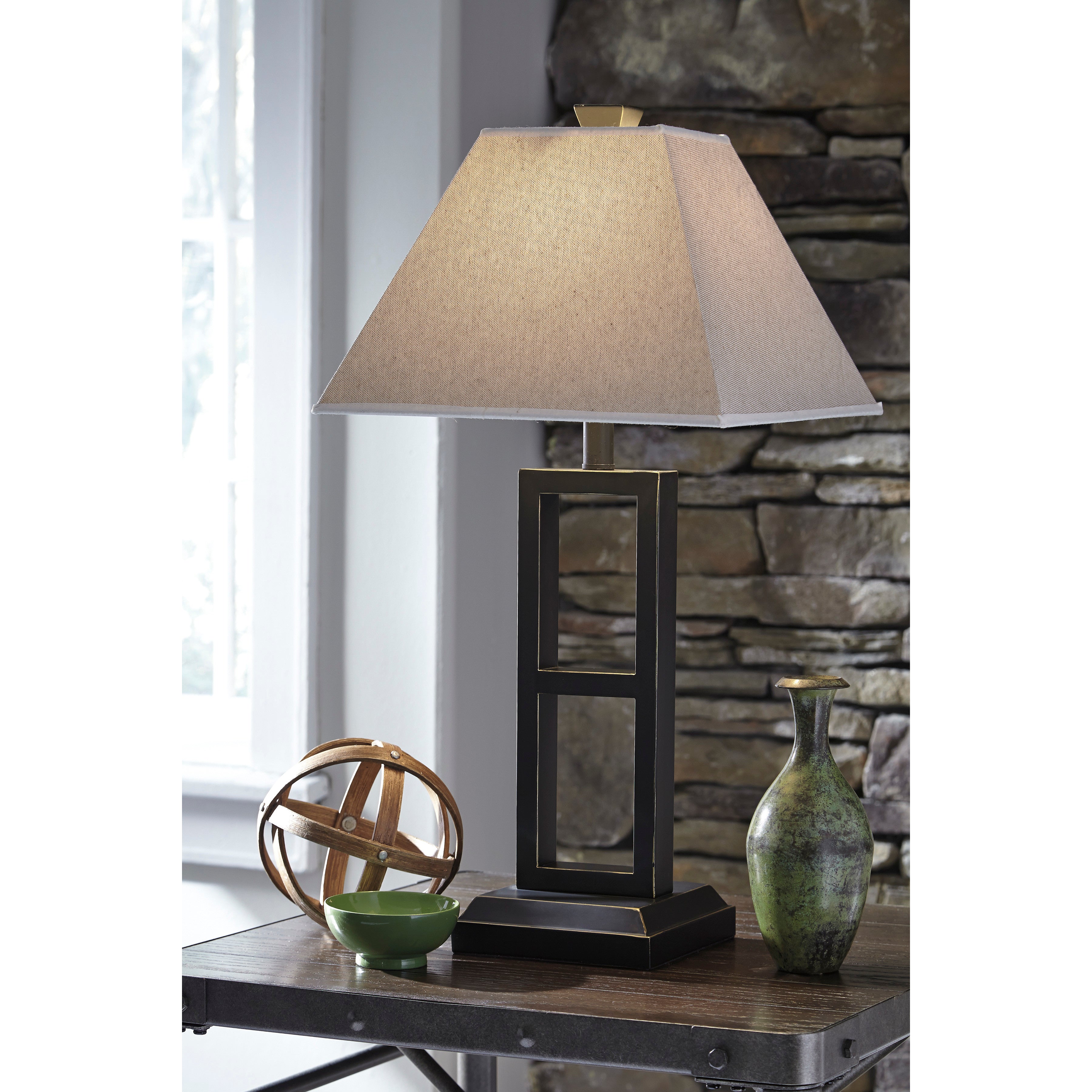 Pair of Black and Gold Rectangle Table Lamps 27"H