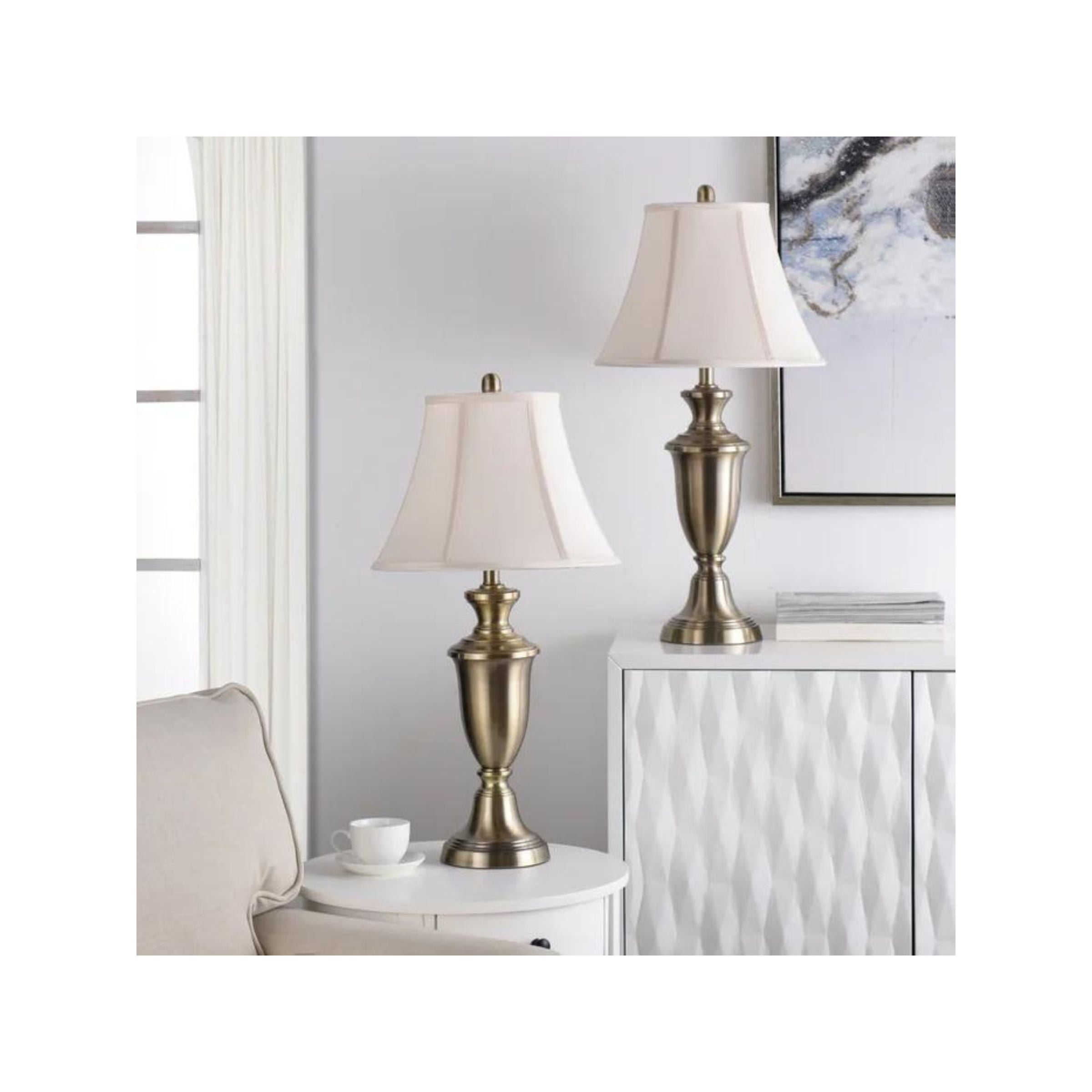 Pair of Antique Brass Finished Table Lamps 30.5"H
