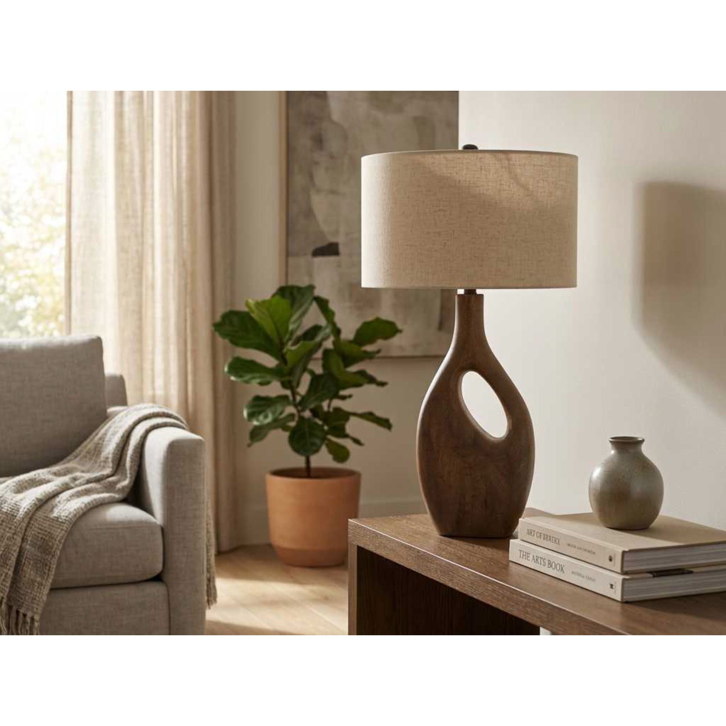 Brown Wood Modern Table Lamp 30"H