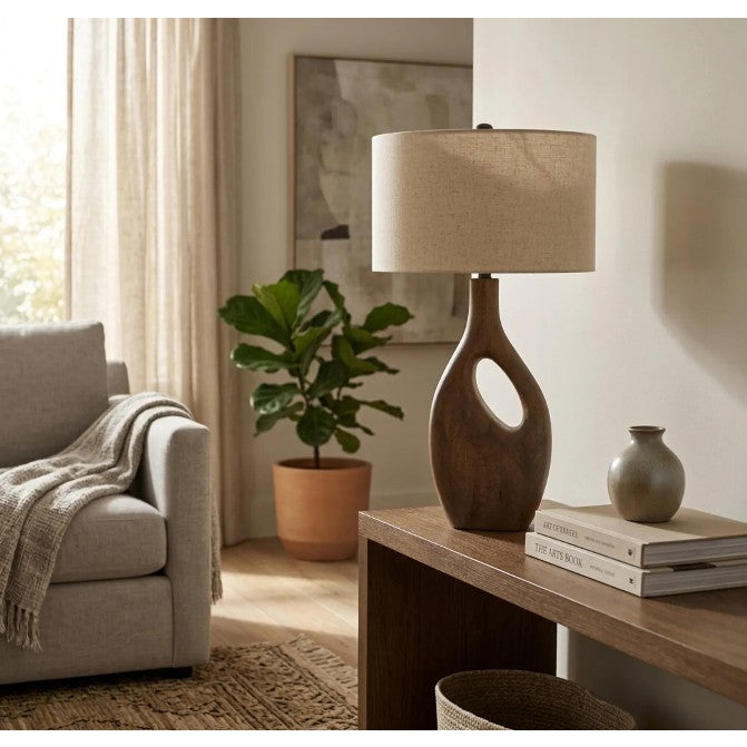 Brown Wood Modern Table Lamp 30"H