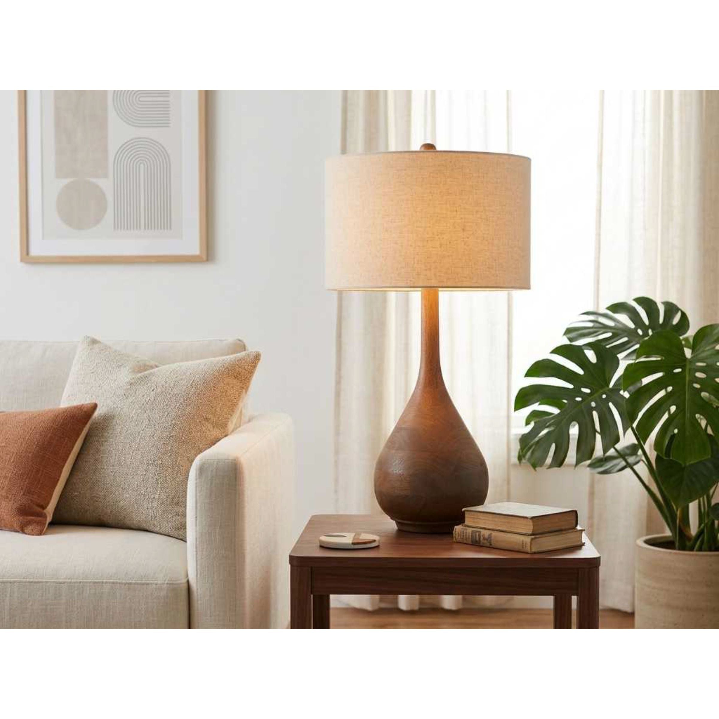 Brown Wood Bulb Table Lamp 29"H