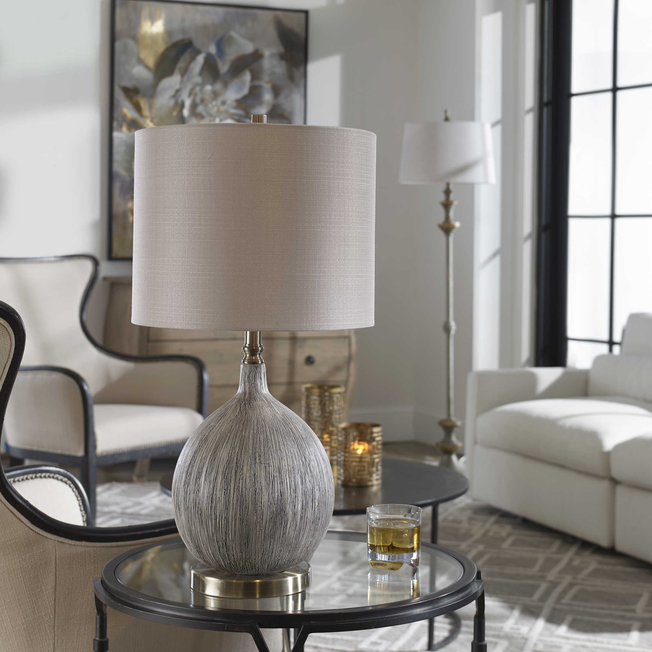 Ivory and Black Textured Ceramic Table Lamp 27"H