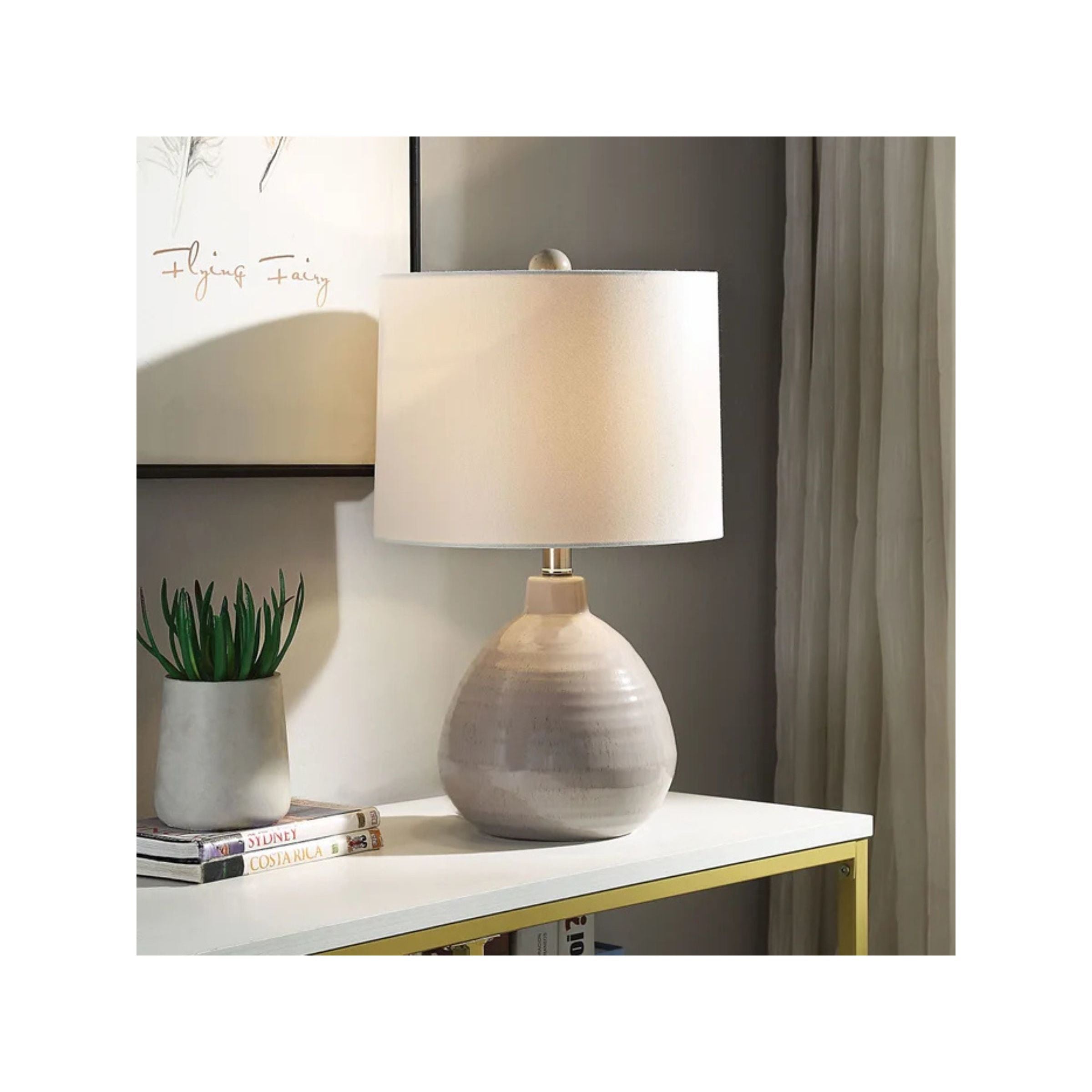 Grey Round Ceramic Table Lamp 21"H