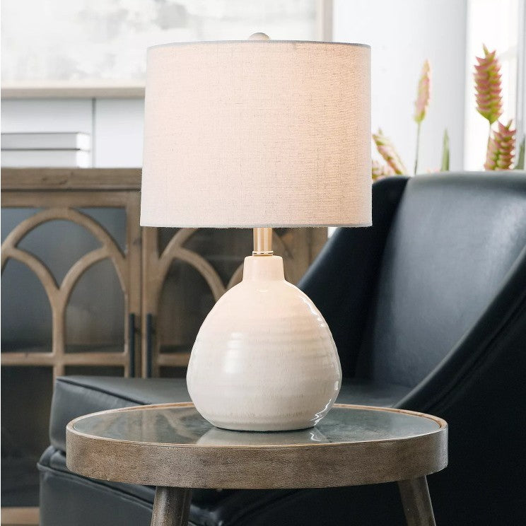 White Round Ceramic Table Lamp 21"H