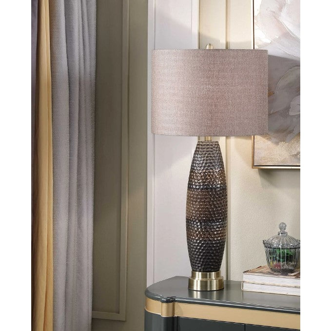 Blue and Copper Ceramic and Steel Table Lamp 37"H