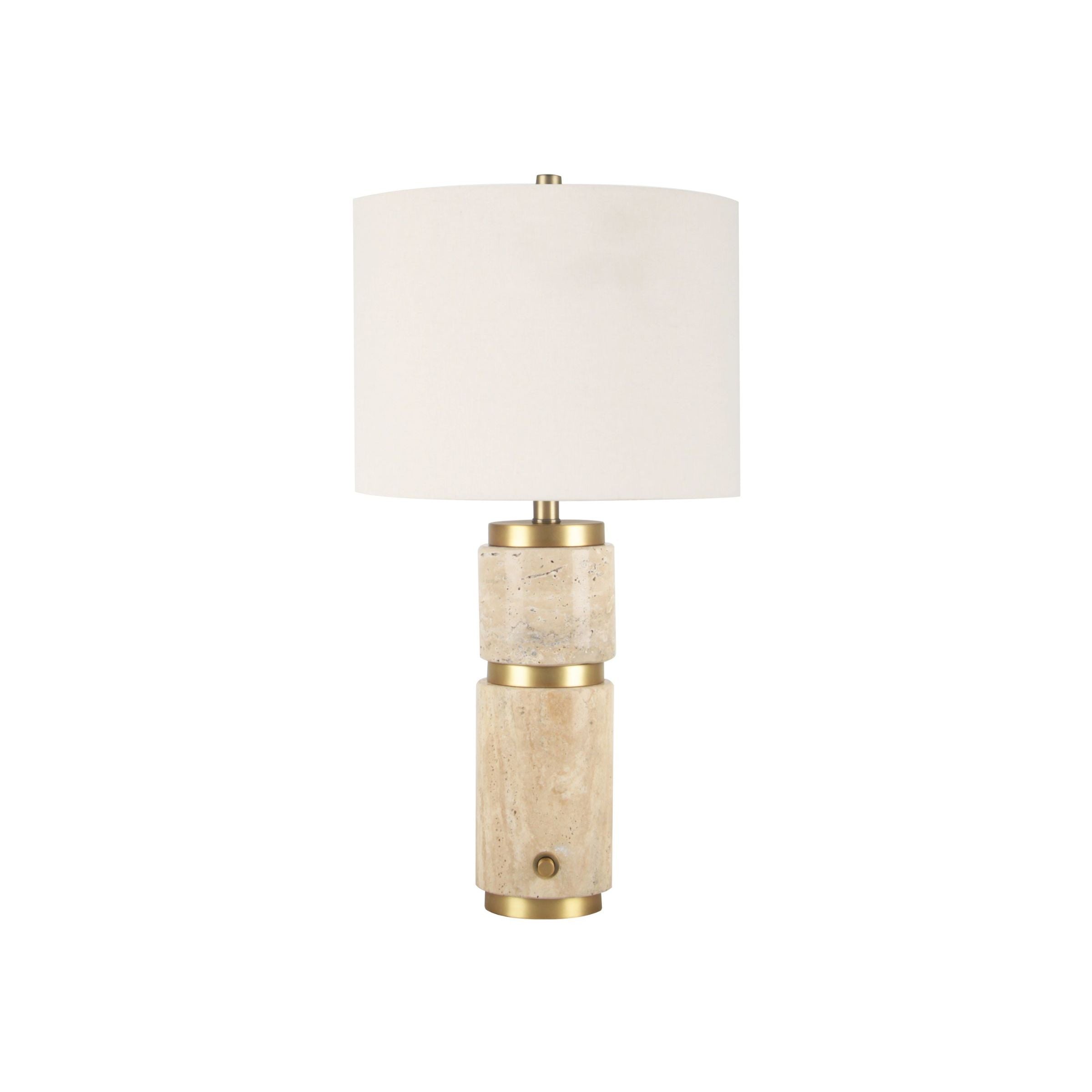 Gold and Ivory Travertine Table Lamp 26"H