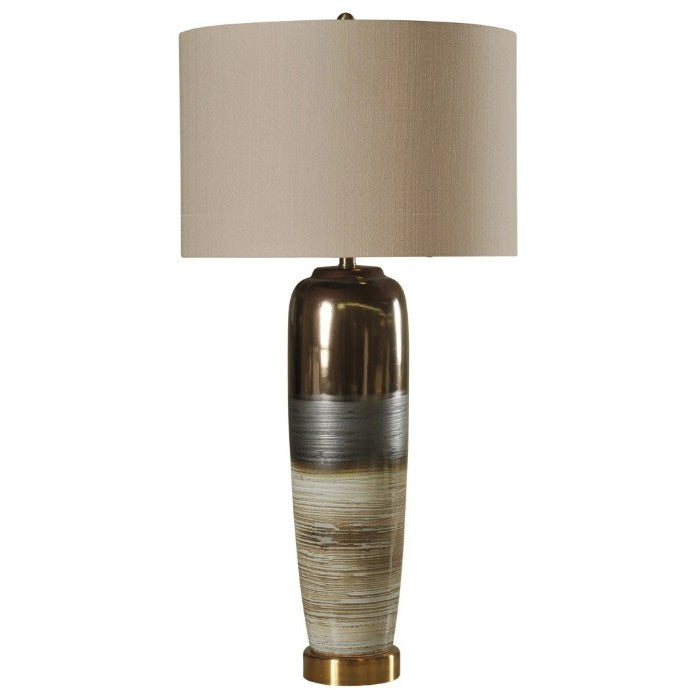 Bronze, White, and Grey Ceramic Table Lamp 40.5"H