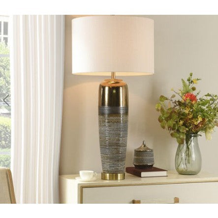 Bronze, White, and Grey Ceramic Table Lamp 40.5"H
