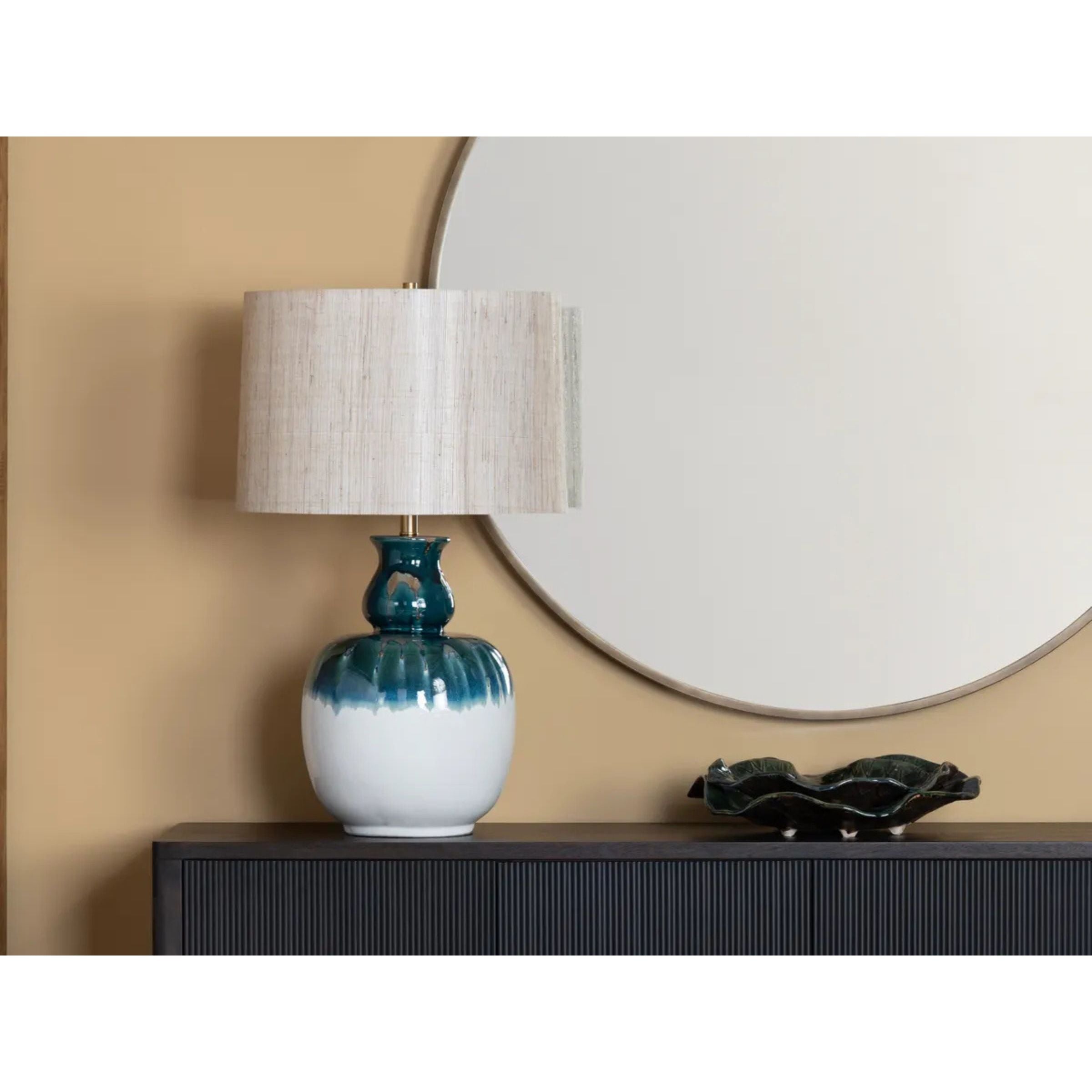 Blue and White Distressed Ceramic Table Lamp 31.5"H