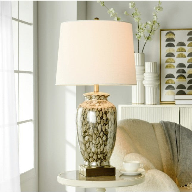Brown Speckled Reactive Glaze Ceramic Table Lamp 31.5"H