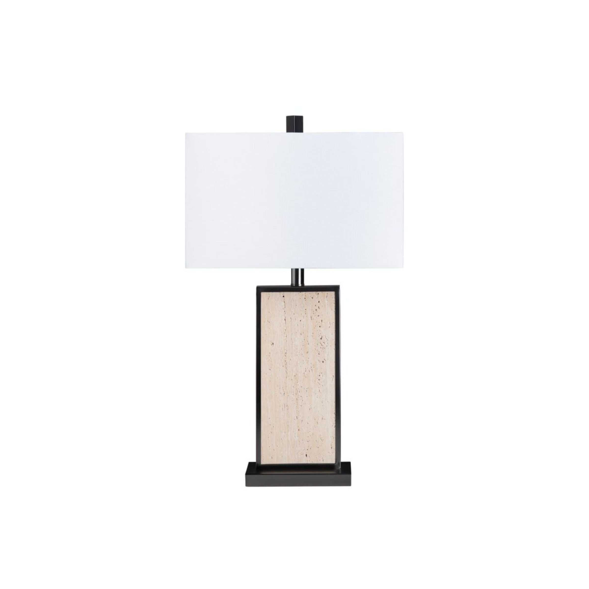 Travertine and Bronze Table Lamp 27.5"H