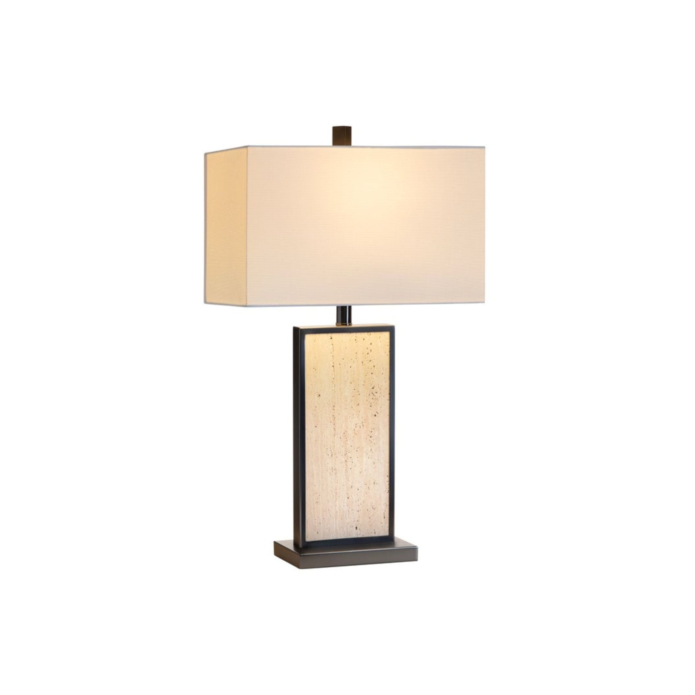 Travertine and Bronze Table Lamp 27.5"H