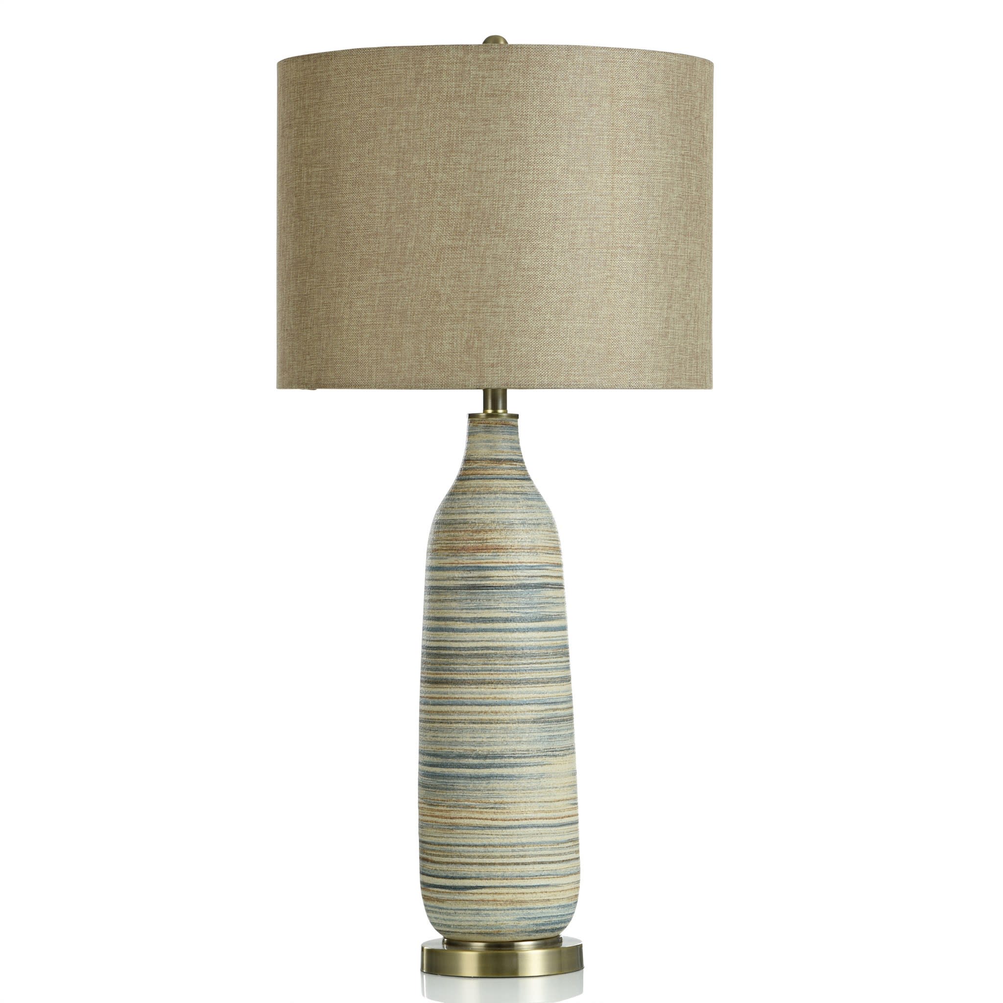 Blue and Tan Ceramic and Steel Table Lamp 36.5"H