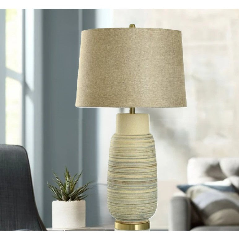 Tan, Brown, and Blue Ceramic Table Lamp 34.8"H