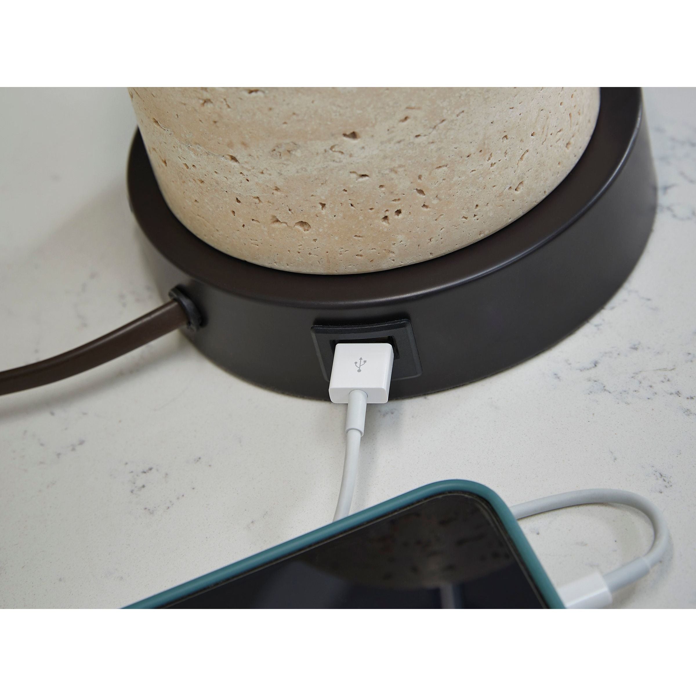 Travertine Brown Desk Lamp 17"H