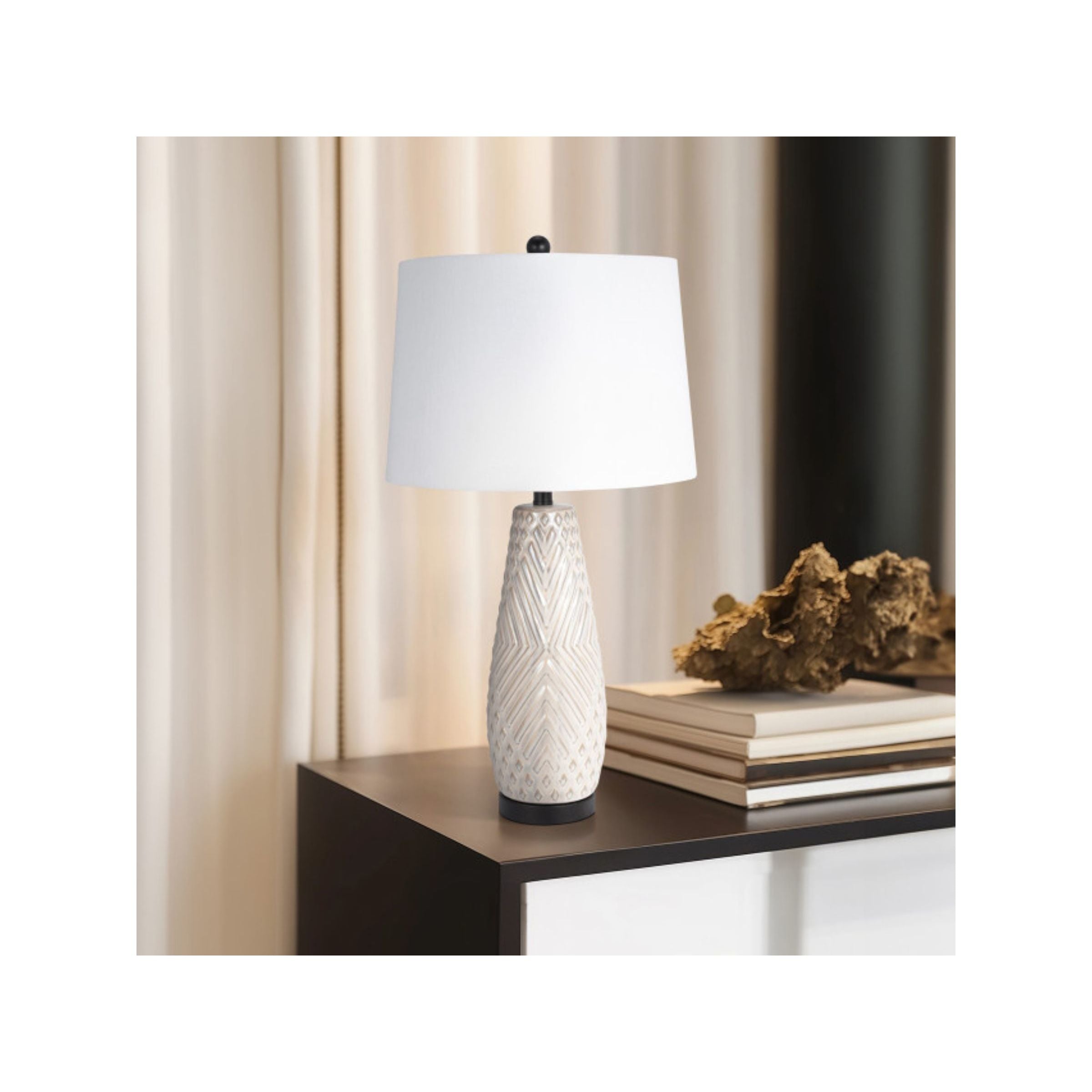 Ivory Ceramic Textured Table Lamp 30"H