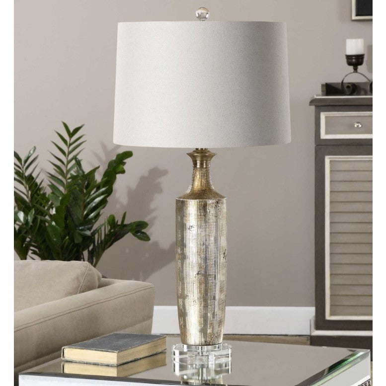 Metallic Bronze and Silver Ceramic Table Lamp 30"H