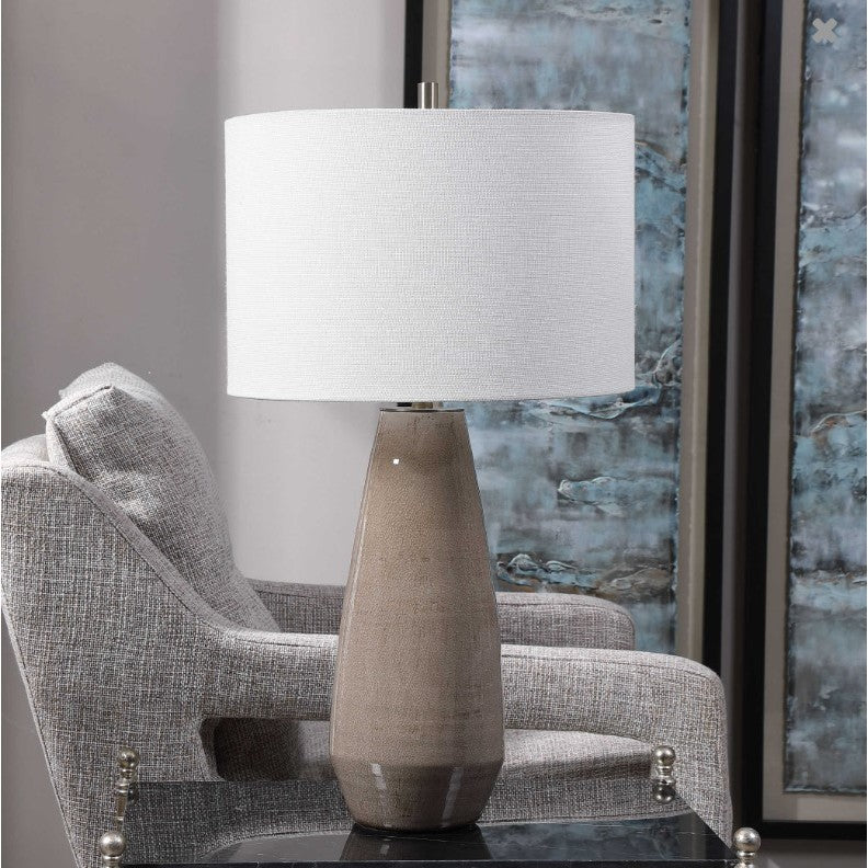 Taupe Crackle Ceramic Table Lamp 28"H