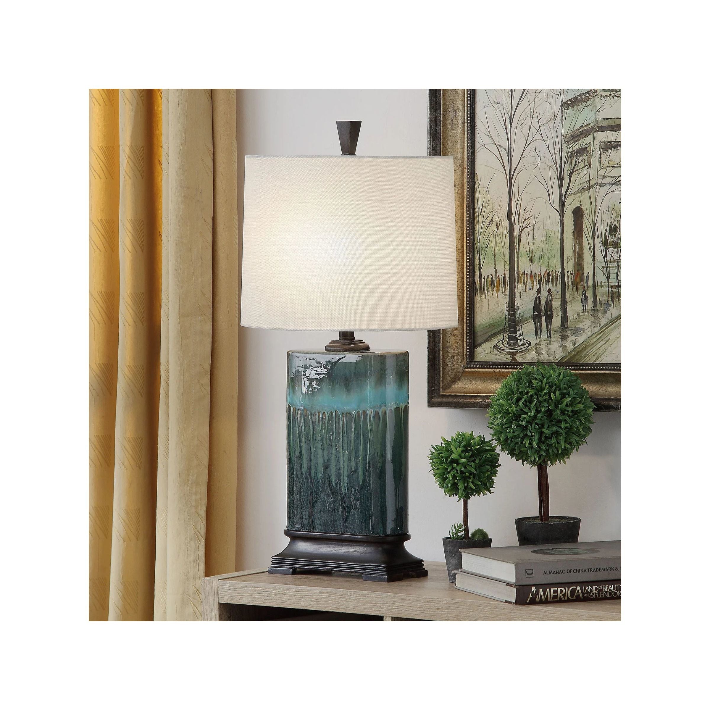 Blue Ceramic Drip Table Lamp 29"H
