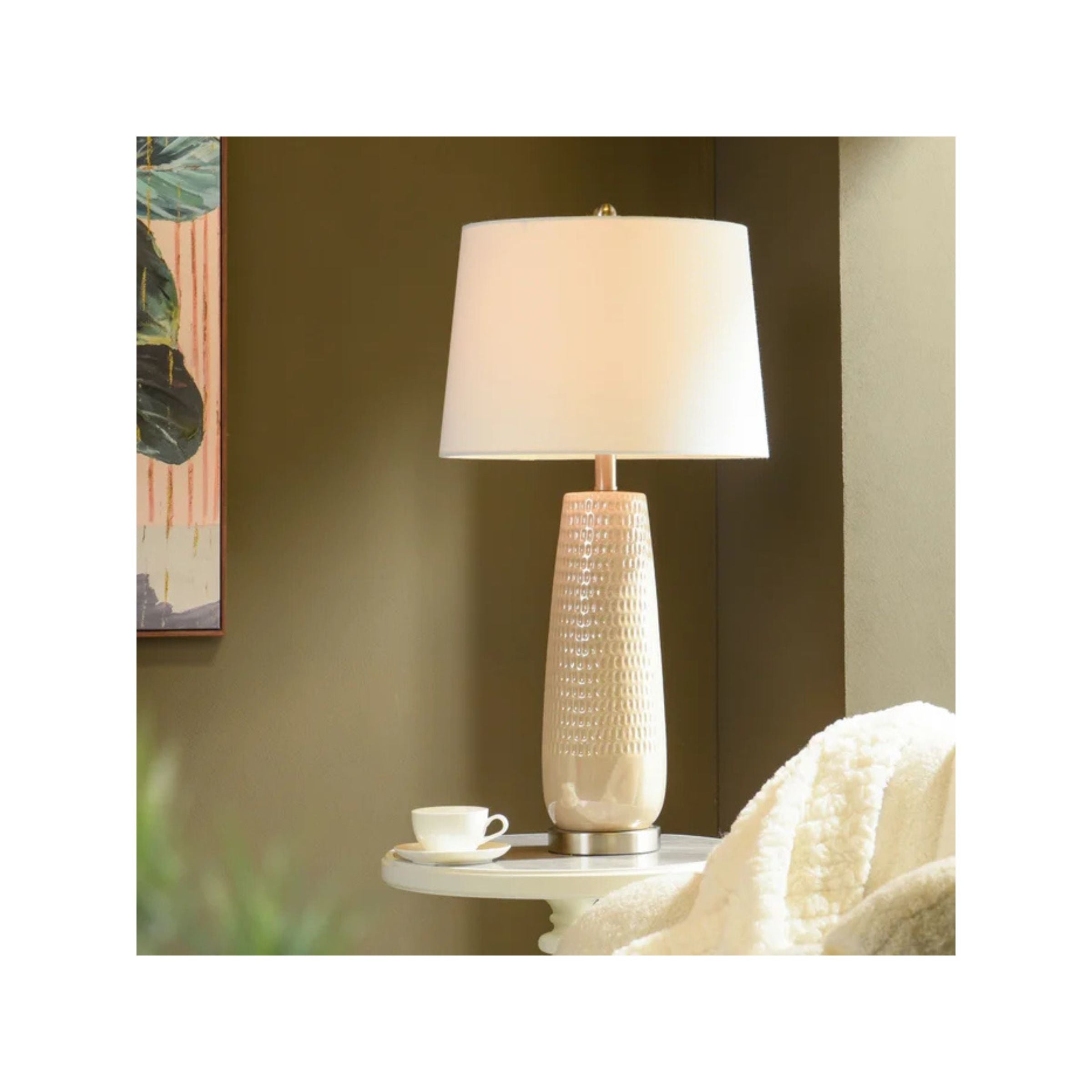Iridescent Pearl Ceramic Table Lamp 29"H