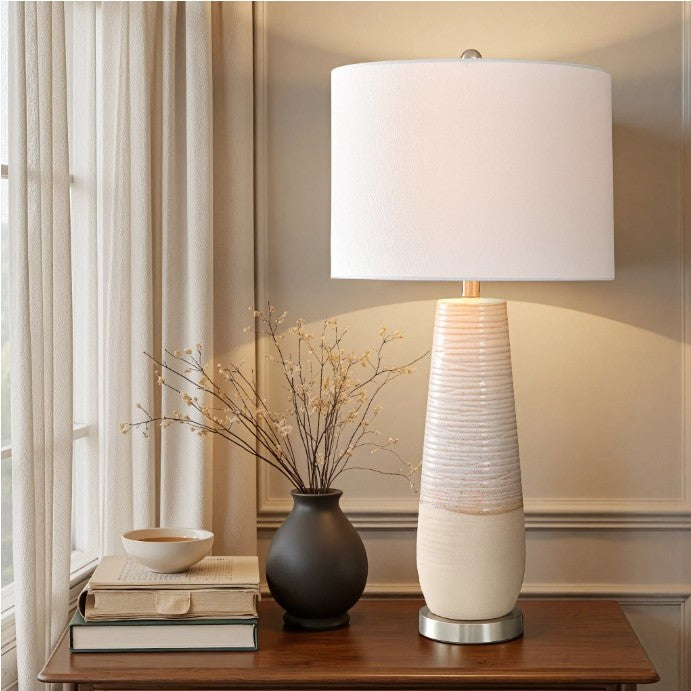 Ivory Two-Tone Ceramic Table Lamp 31"H