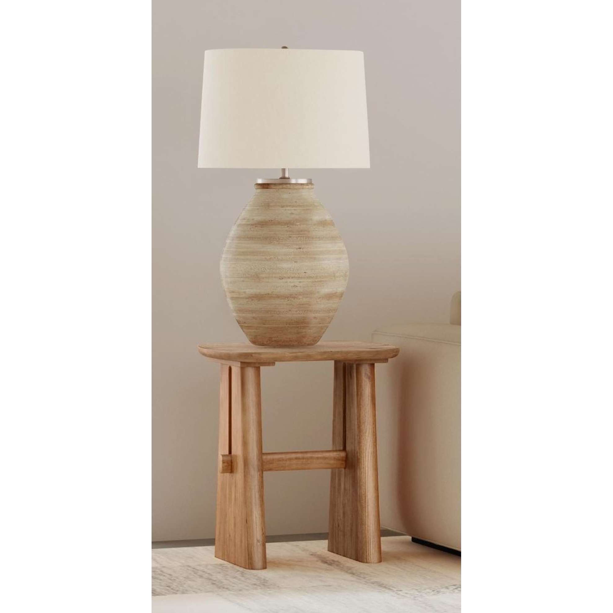 Cream Cement Table Lamp 31"H