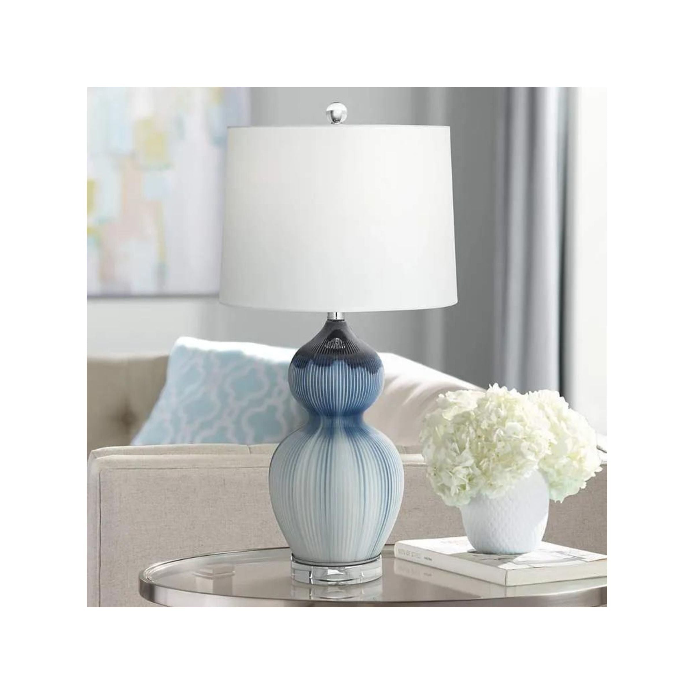 Blue Ombre Gourd Ceramic Table Lamp 26"H