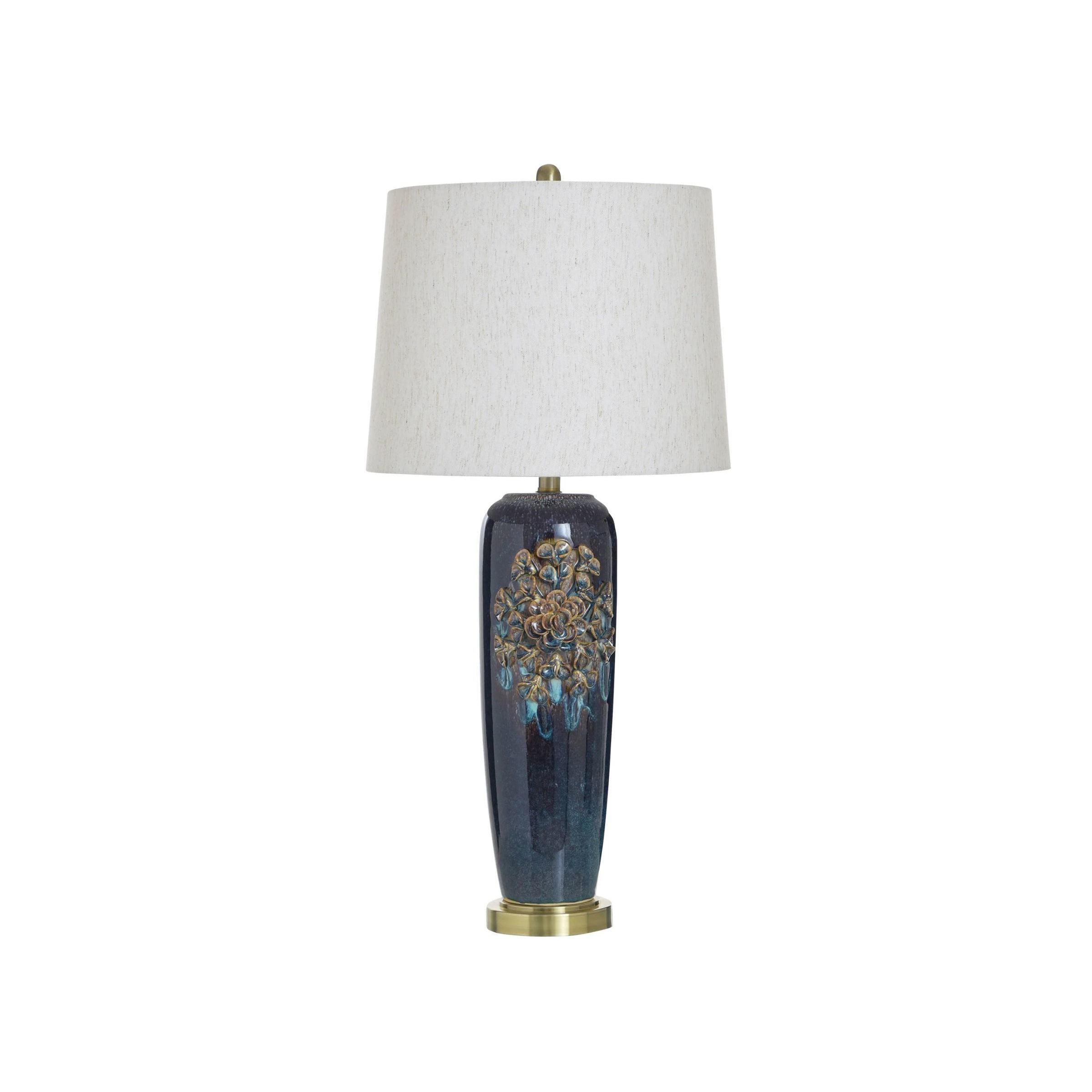 Blue Ceramic Flower Table Lamp 33"H