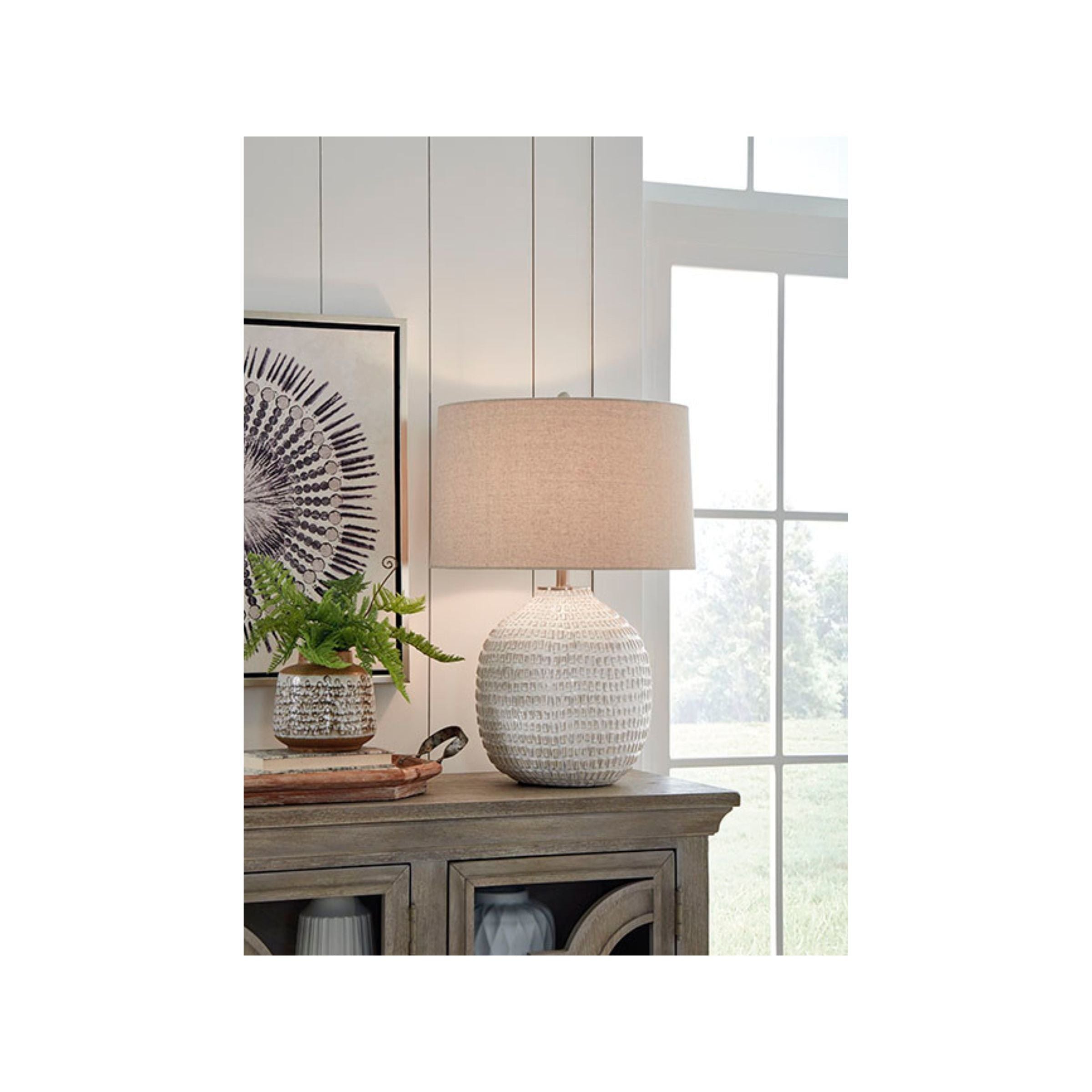 Beige and White Ceramic Table Lamp 26.5"H