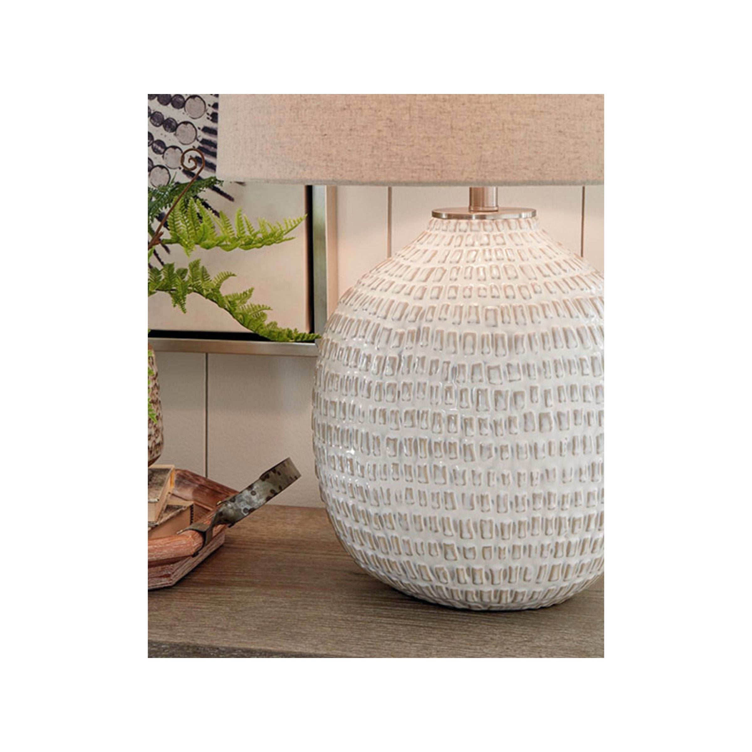 Beige and White Ceramic Table Lamp 26.5"H