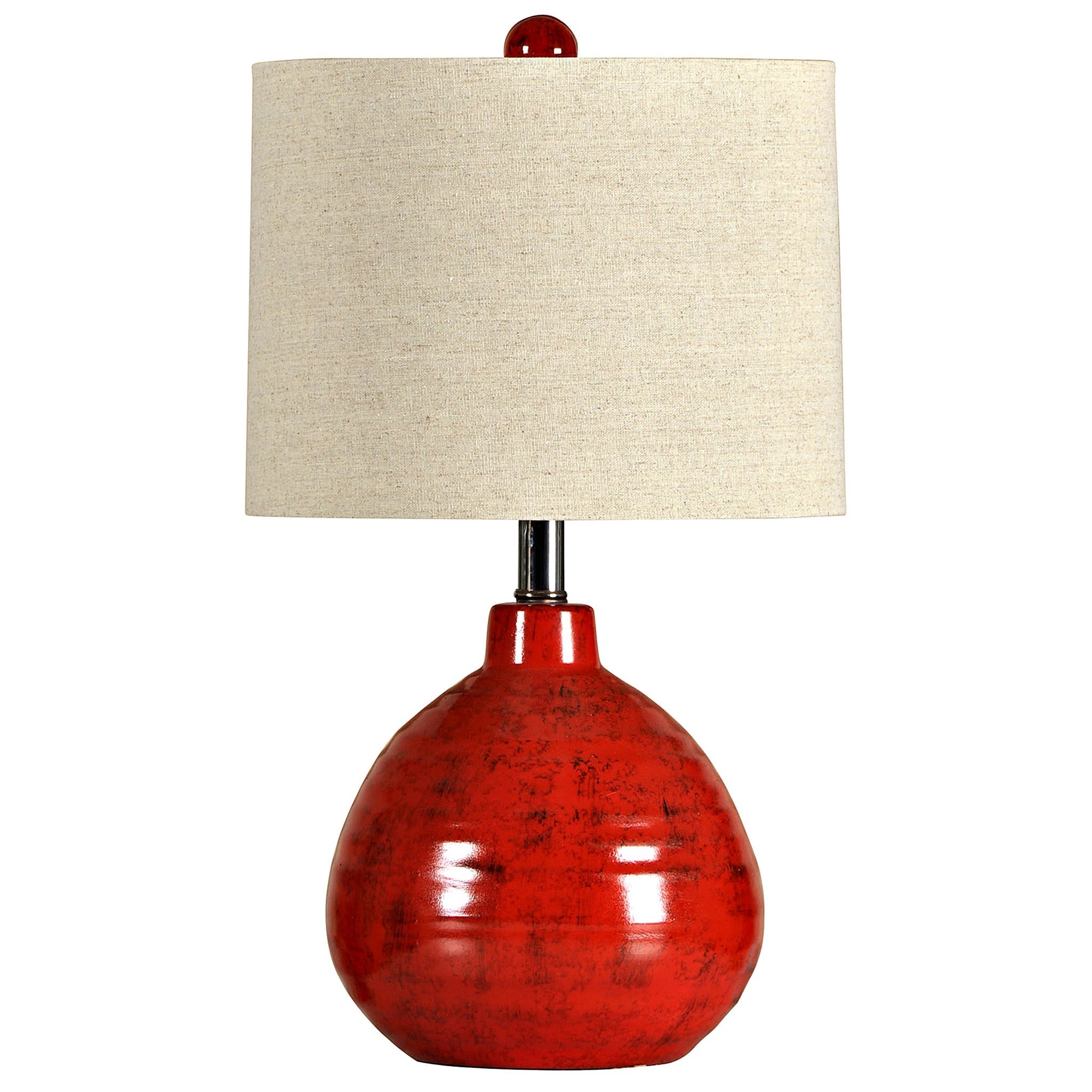 Red Round Ceramic Table Lamp 21"H