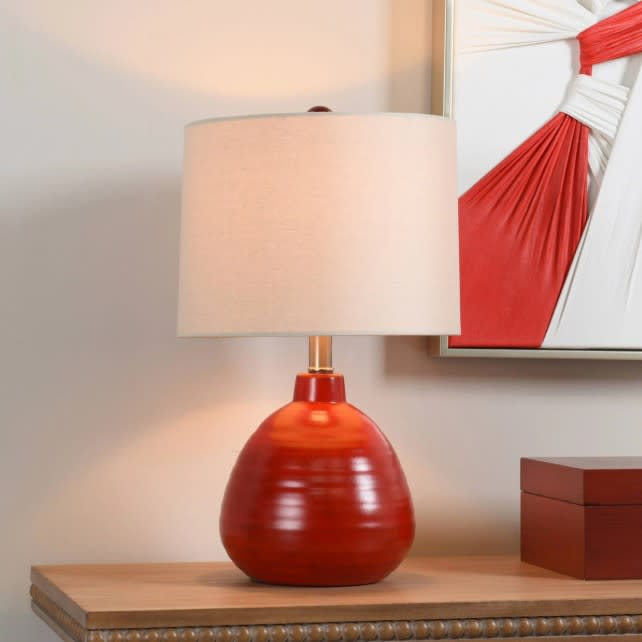 Red Round Ceramic Table Lamp 21"H
