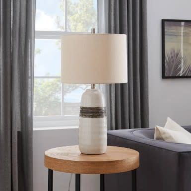 Off White and Brown Ceramic Table Lamp 26"H