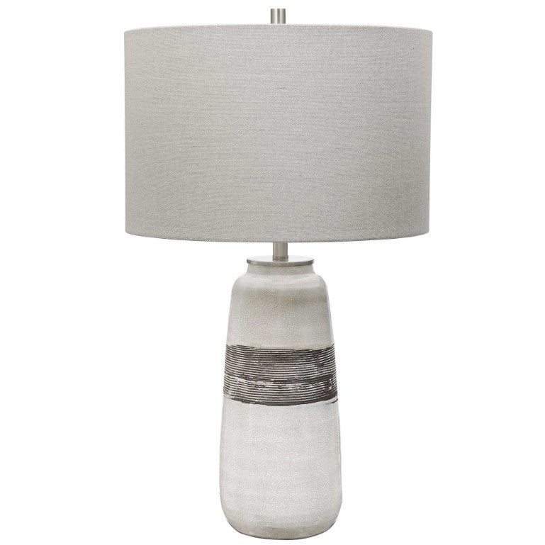 White Crackle Brown Ribbed Ceramic Table Lamp 27"H