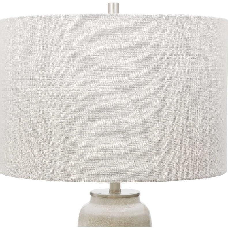 White Crackle Brown Ribbed Ceramic Table Lamp 27"H