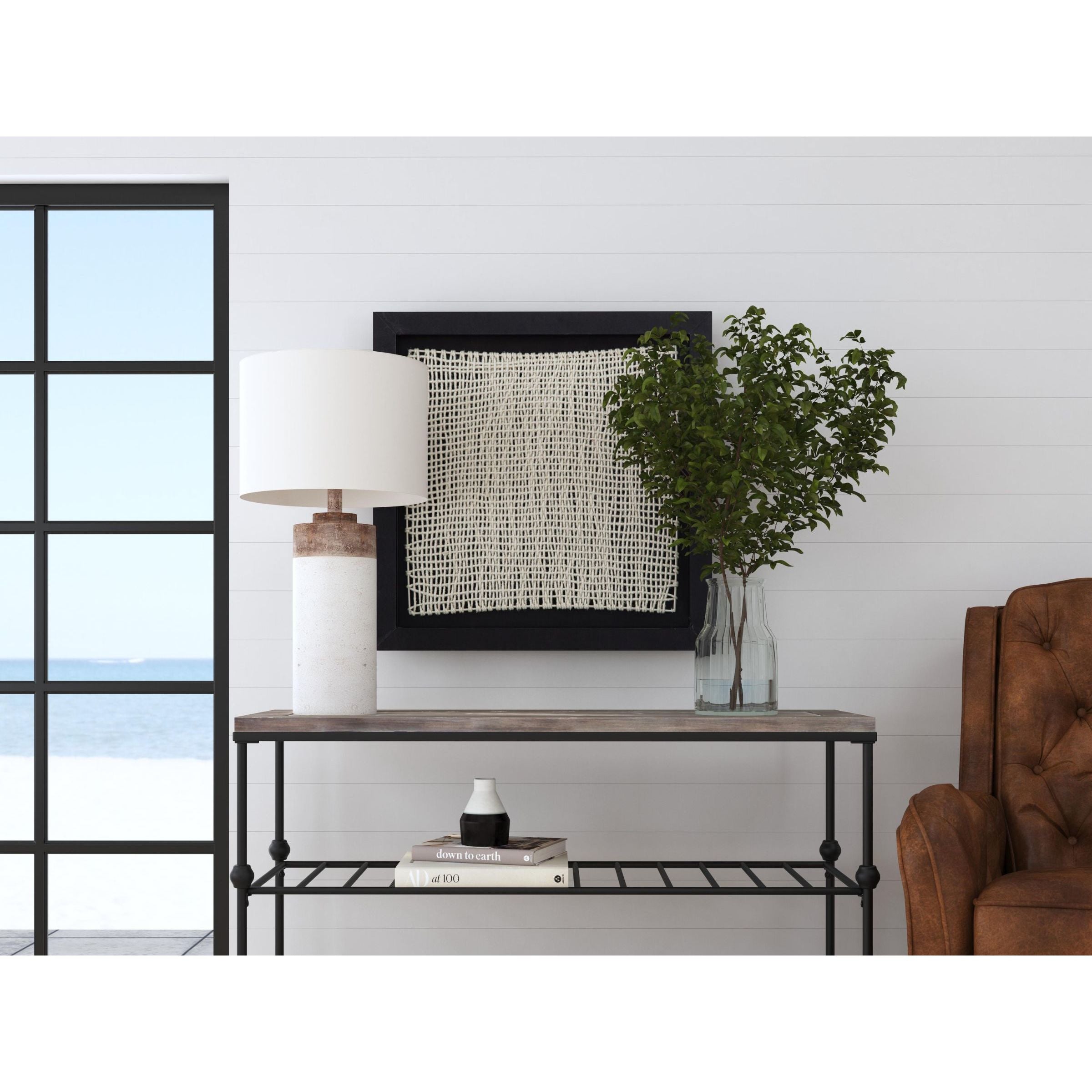 Brown and White Cement Table Lamp 30"H