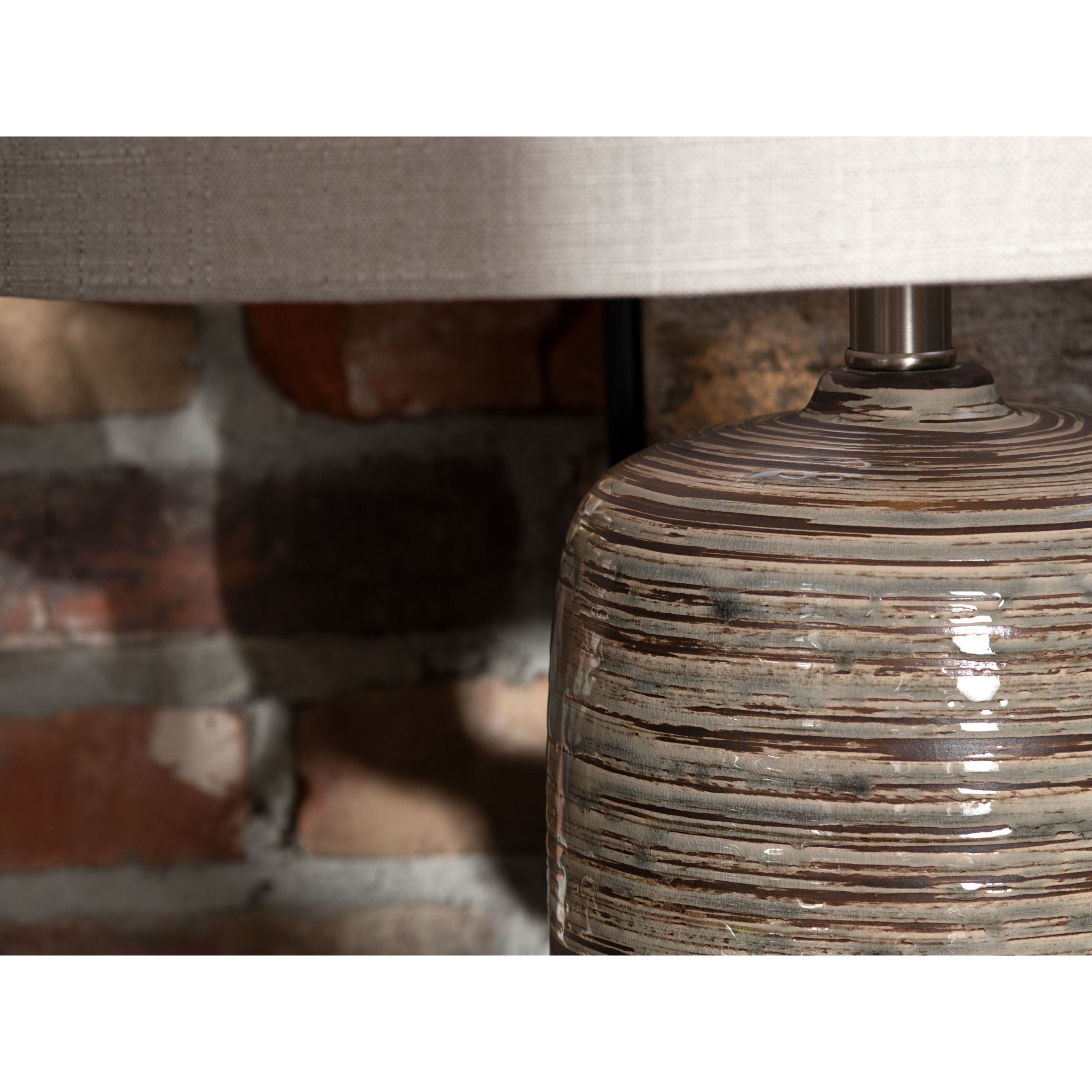 Grey and Brown Striped Ceramic Table Lamp 29"H