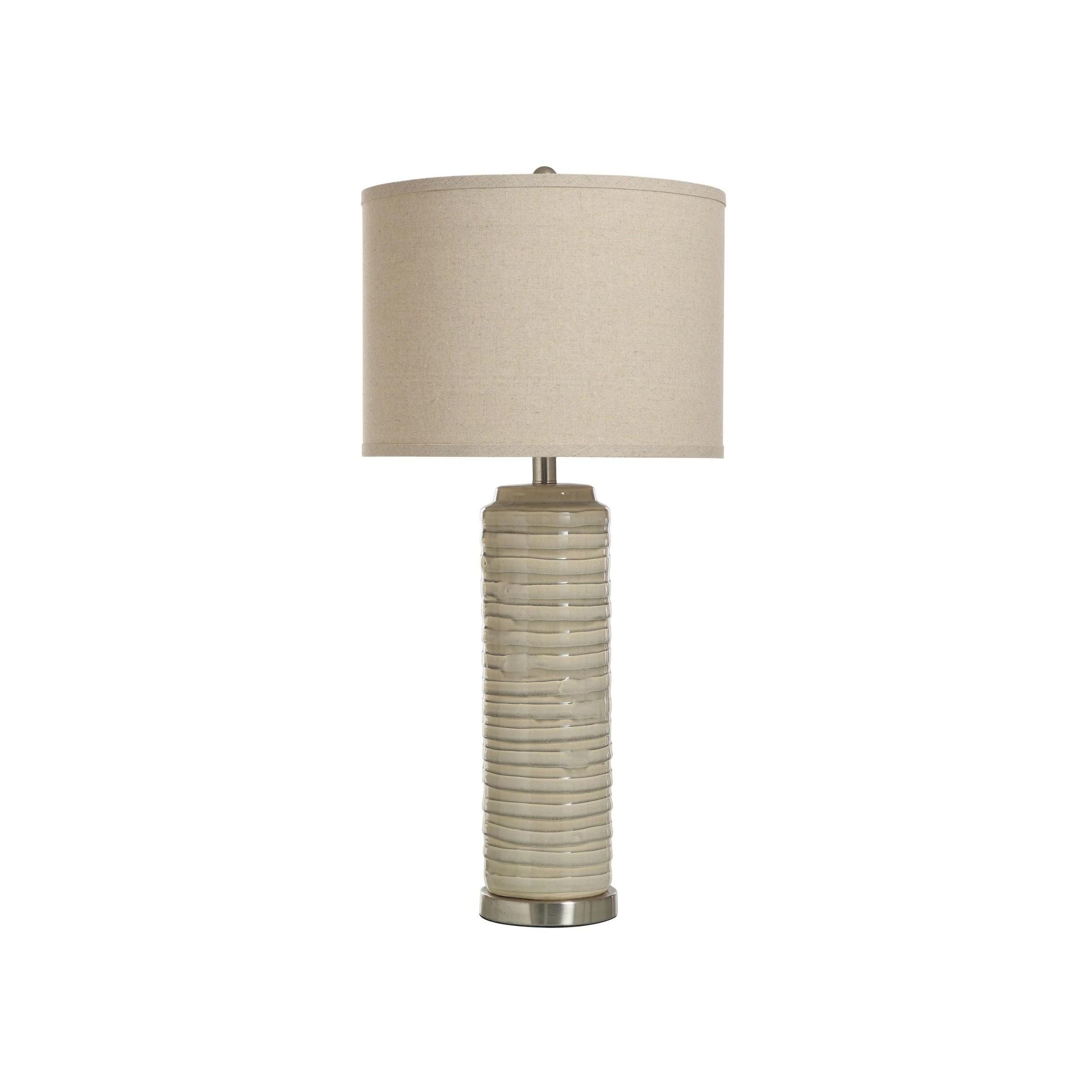 Cream Ceramic Column Table Lamp 30"H