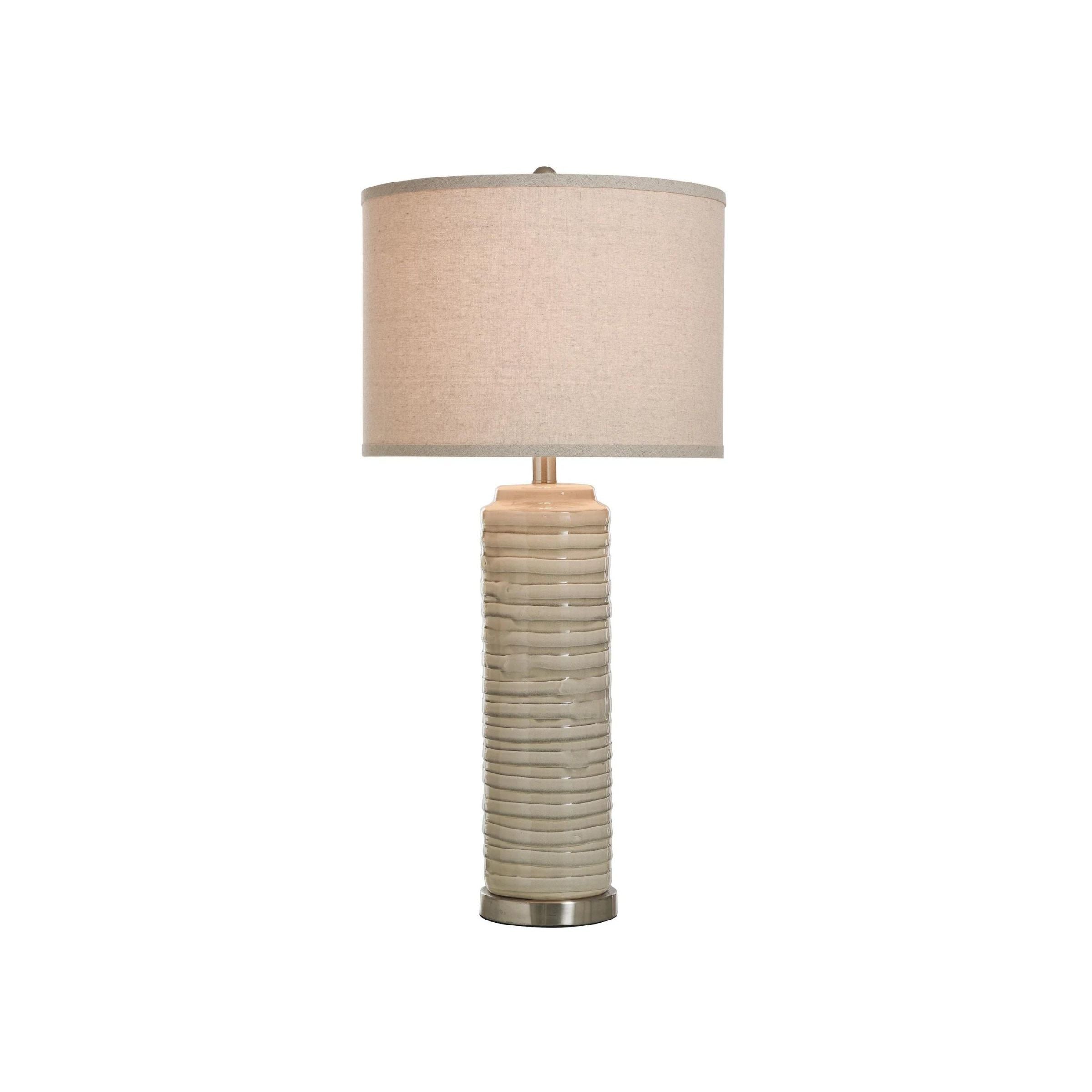 Cream Ceramic Column Table Lamp 30"H